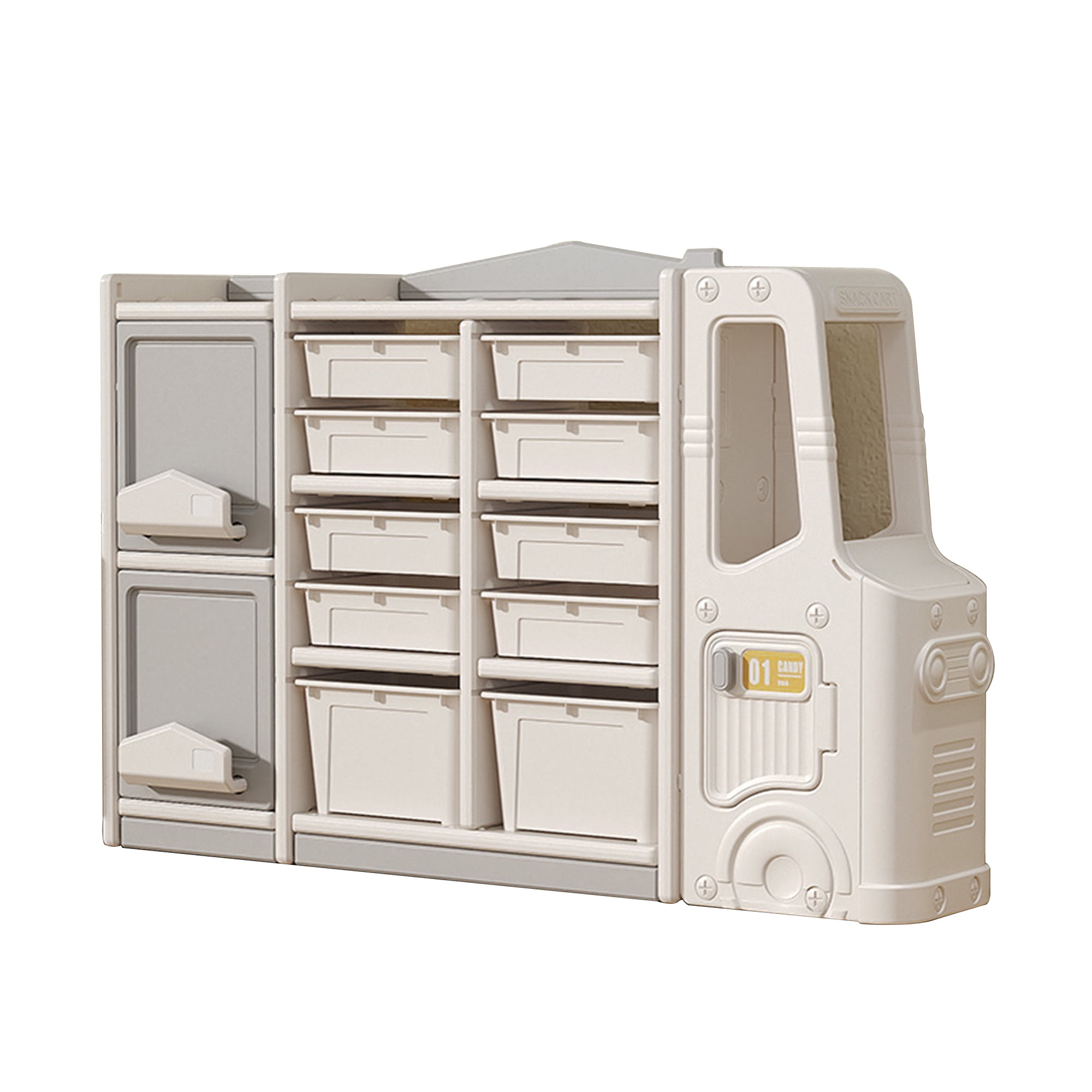 YIYADO 57-inch toy storage box, children's toy storage cabinet, 10 storage boxes, Gray