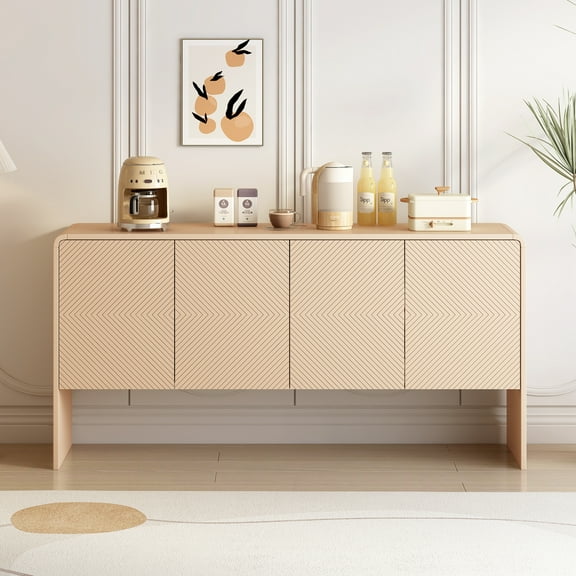 YIYADO 60"L Large Storage Sideboard, Storage Cabinet with 4 Doors for Living Room and Spacious Living (Apricot Cream)