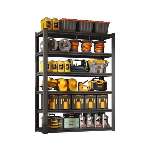 YIYADO 82"H 6-Tier Metal Storage Shelves, 2400LBS Heavy Duty Adjustable Garage Shelving Unit, 48"W x 18"D Black Utility Rack, DIY Splitable Storage Shelf for Garage Warehouse Home