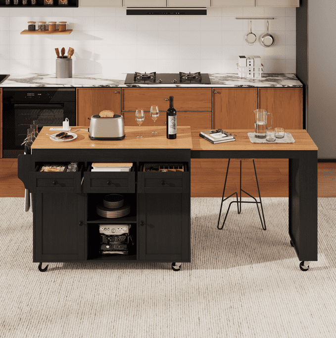 YIYADO 85.5" Kitchen Island with Extendable Dining Table, Kitchen ...
