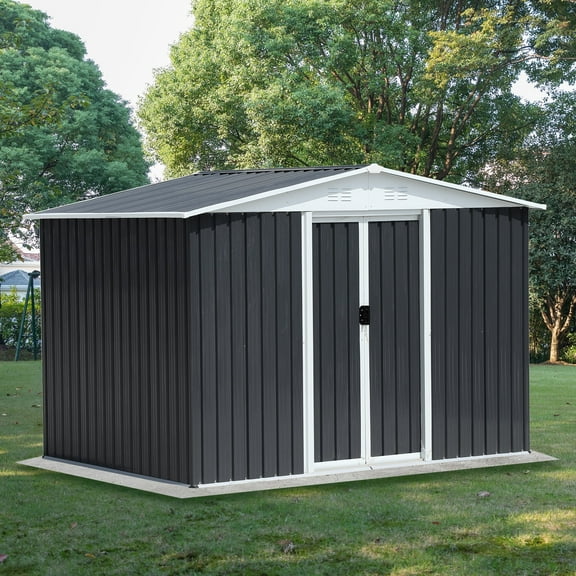 YIYADO 8x6 Feet utdoor Storage Shed Apex Roof With Aluminum alloy frame and sliding door, Dark Grey