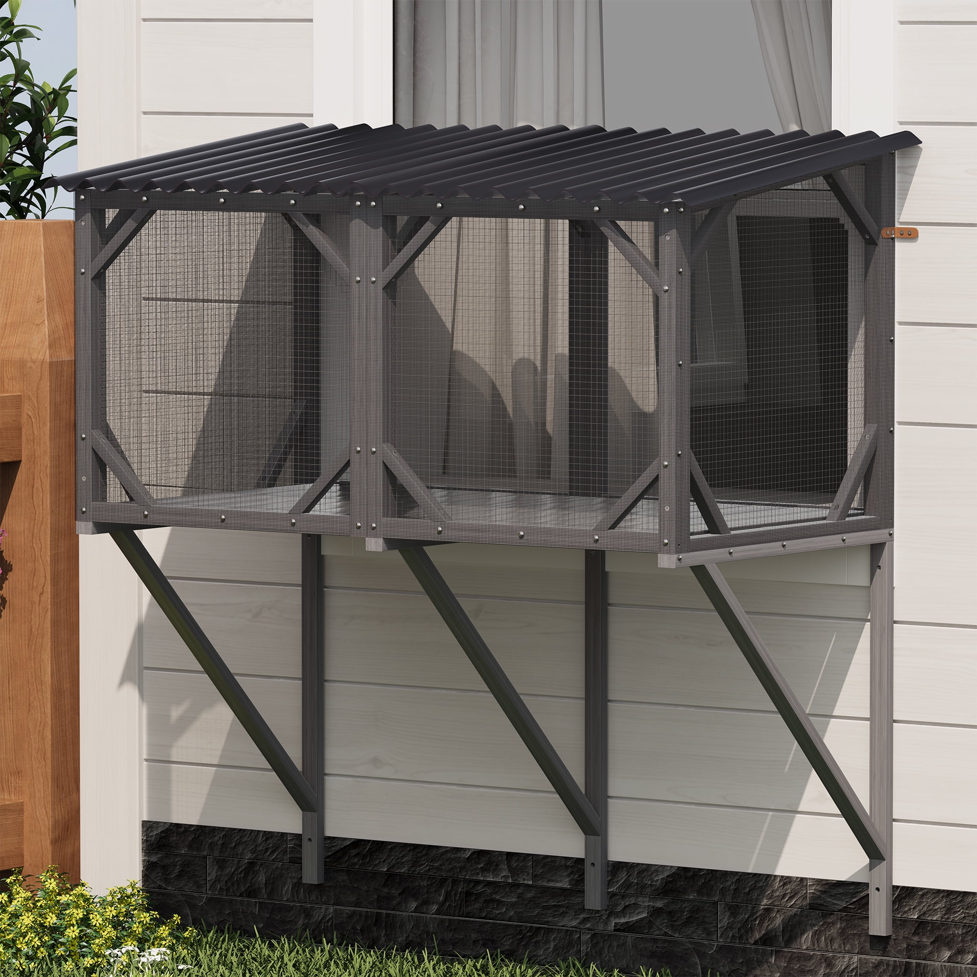 YIYADO Cat Window Box, 43.3" Catio Outdoor Cat Fence for Sunbathing, Napping and Overlooking, Sturdy Window Perch for Large Indoor Cats - All-Weather Use, Nature-Friendly Design