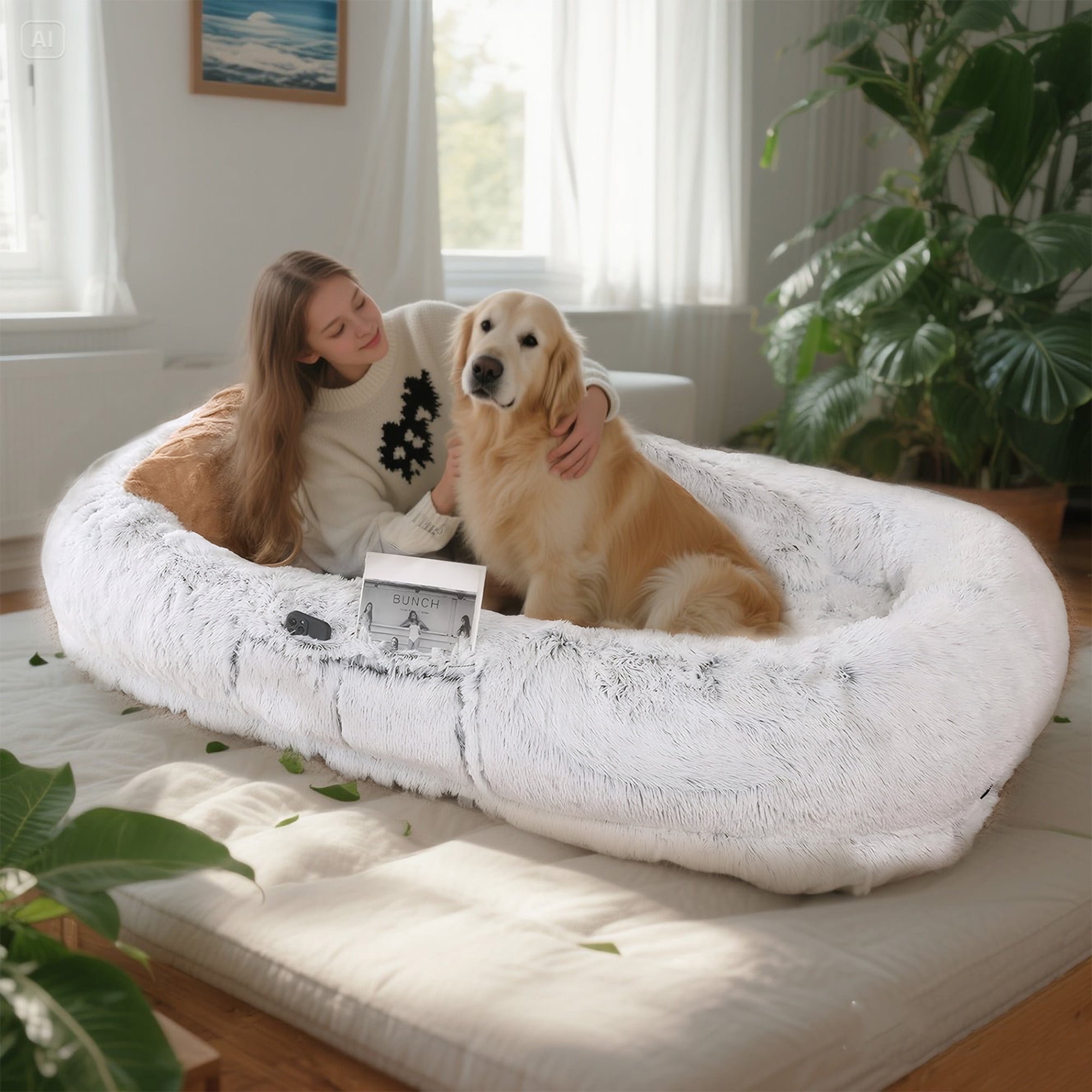 YIYADO Dog Bed, machine washable faux fur dog bed, suitable for human naps, orthopedic dog bed for afternoon naps, dimensions 71 inches × 45 inches × 14 inches, suitable for you and your pet (gray)