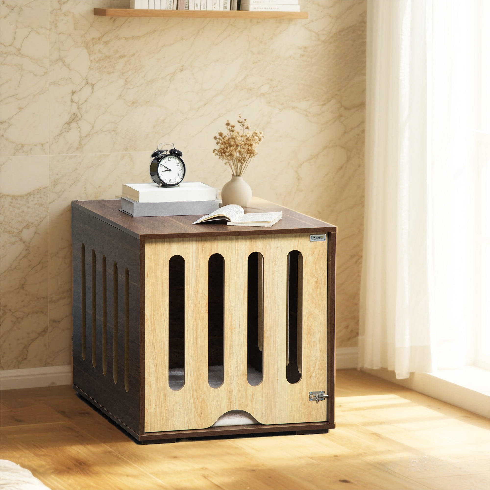 YIYADO Dog cage furniture, wooden dog house with removable door panels, indoor pet crate for small to medium-sized dogs with safety lock, brown