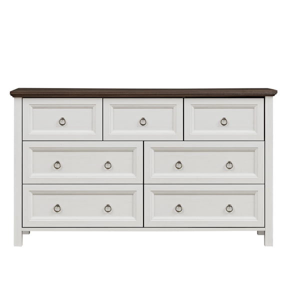 YIYADO Farmhouse 7 Drawer Bedroom Dresser, Wooden Antique Drawer Chest, Natural Texture, Vintage Design, Storage Dresser Organizer, Suitable for Bedroom, Living Room, Hallway, White