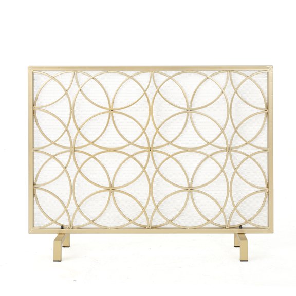 YIYADO Fire Screen, Modern Minimalist Single Panel Fireplace Screen with Overlapping Circle Pattern, Durable Iron Frame Spark Guard, Fireproof Barrier for Home Fireplace Safety & Decor