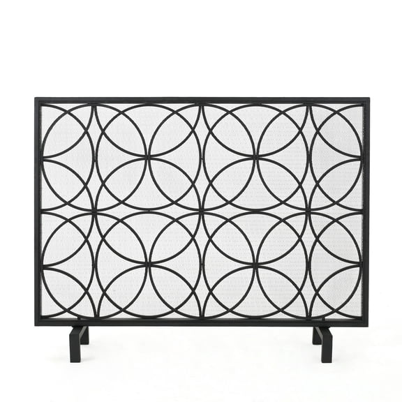 YIYADO Fire Screen, Modern Minimalist Single Panel Fireplace Screen with Overlapping Circle Pattern, Sturdy Iron Frame Spark Guard Barrier for Home Fireplace Decoration & Protection