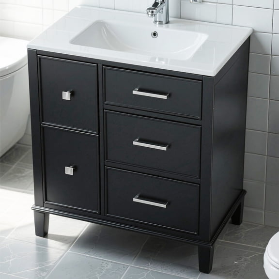 YIYADO Floor-standing bathroom cabinet with ceramic washbasin, washbasin cabinet combination, bathroom washbasin, balcony integrated washbasin, Black