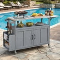 thumbnail image 1 of YIYADO Foldable Outdoor Kitchen Island, Mobile Patio Kitchen Cart with Stainless Steel Top, Lockable Wheels, Storage Cabinet & 2-Tier Spice Towel Rack, Grey, 1 of 6