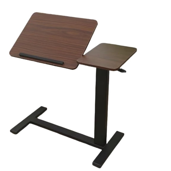 YIYADO Folding Overbed Bedside Desk, Height Adjustable Tilting Laptop Stand with Wheels, Mobile Rolling Multipurpose Tray Side Table for Bed Sofa Home Office, Brown