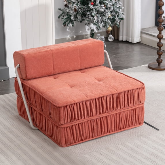 YIYADO Folding Sofa Bed, Convertible Chair, Floor Sofa and Sleeping Mattress, Futon Sleeping Chair, Removable Cushion, Orange