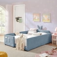 thumbnail image 1 of YIYADO Full Size Upholstered Platform Bed Frame with Cute Bunny Ear Headboard and Pockets for Boys and Girls, Platform Bed with Rails and Slats No Box Box Required, Blue, 1 of 6