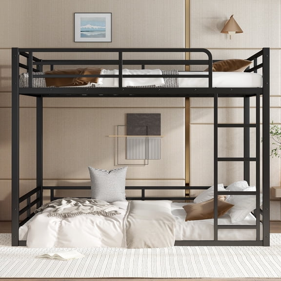 YIYADO Full XL Extra Large Floor Standing Bunk Bed Frame, Heavy Duty Metal Bunk Bed, Noise Reducing Design, Low Floor Design with Full Length Guard Rails, Easy Assembly, Black