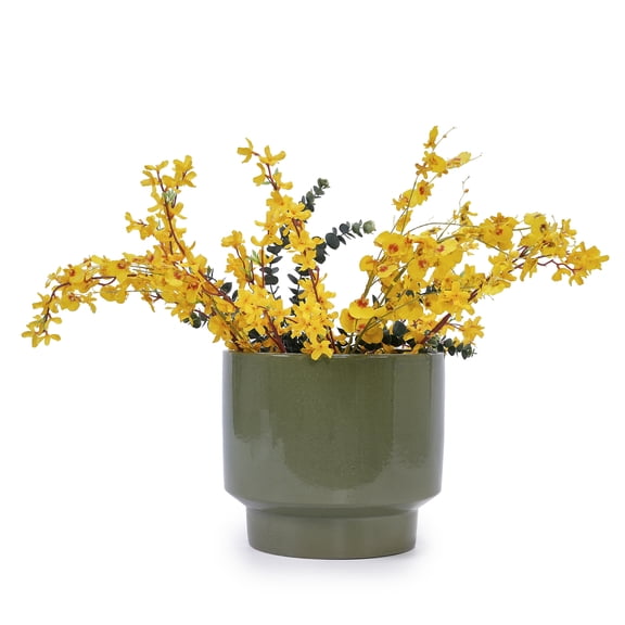 YIYADO Handmade Solid Glazed Ceramic Flower Pots Set of 3, 15/12/9 Inch Diameter, Succulent Plants and Flowers Outdoor Garden and Indoor Staircase Use, Breathable Porous Clay, Earthy Green