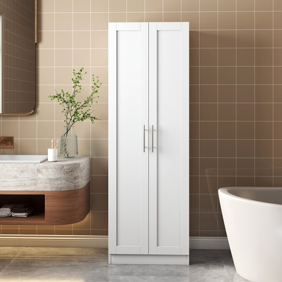 YIYADO High Wardrobe and Kitchen Cabinet with 2 Doors and 3 Partitions to Separate 4 Storage Spaces, White