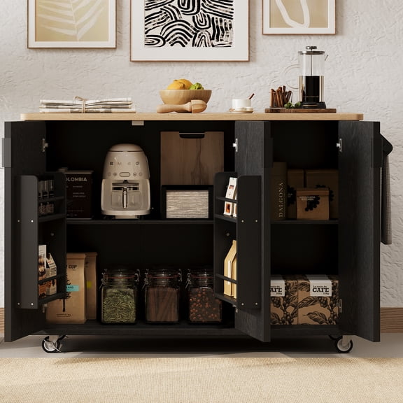 YIYADO Kitchen Island with Dropped Grooves, on Wheels, with Internal Storage Shelves, with Towel Rack, Load Capacity up to 400 lbs.