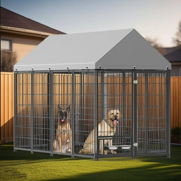 YIYADO Large Dog Kennel Outdoor Pet Pens Dogs Run Enclosure Animal Hutch Metal Coop Fence with Roof Cover. 7.94'L x 4.13'W x 5.95'H