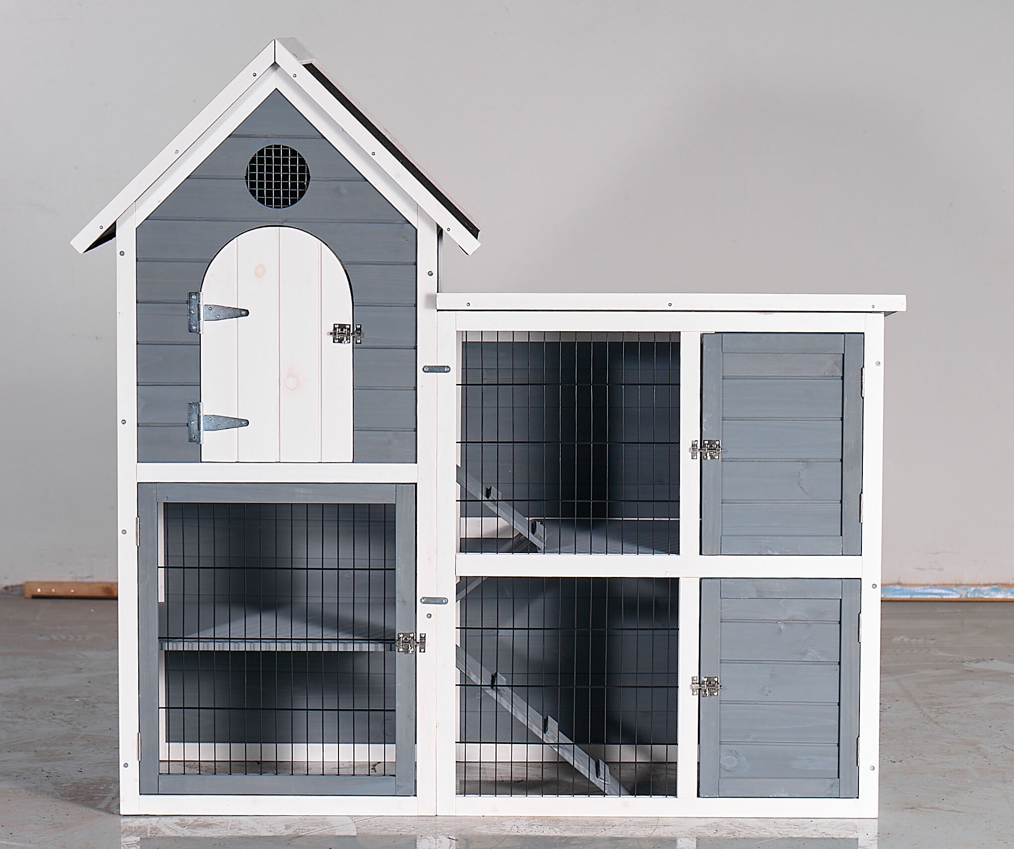 YIYADO Large Outdoor Chicken Coop Cage, Weatherproof Chicken Coop and Rabbit Cage, Outdoor Pet House with Leakproof Tray, Waterproof Roof and Pull-out Tray, Gray