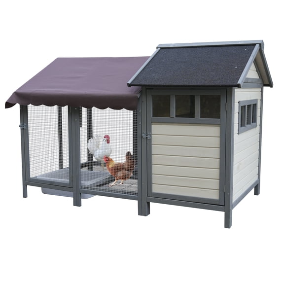 YIYADO Large Wooden Chicken Coop with Brooding Box, Black Waterproof Sun Protection Felt-Top Bird Cage, Can Accommodate 3-5 Chickens and Rabbit Cage, Dark Gray