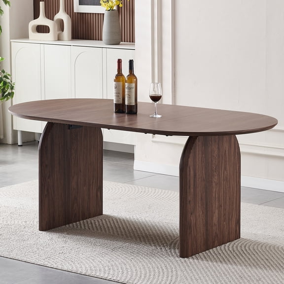 YIYADO Modern Oval Wooden Dining Table, Fashionable Double-Column Design, Space-Saving for Family Gatherings, Ideal for Living Rooms & Dining Rooms