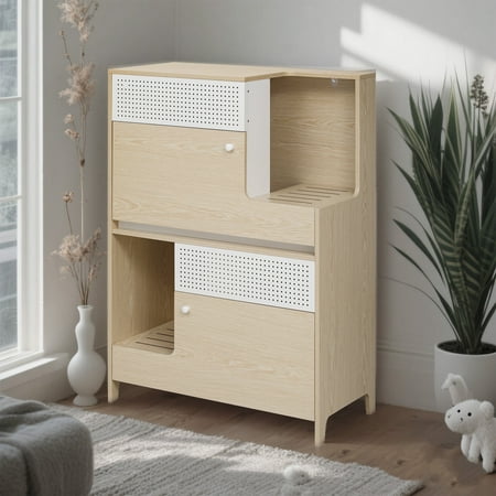 YIYADO Multifunctional Natural Cat Litter Box, Freestanding Litter Box with 2 Flap Doors