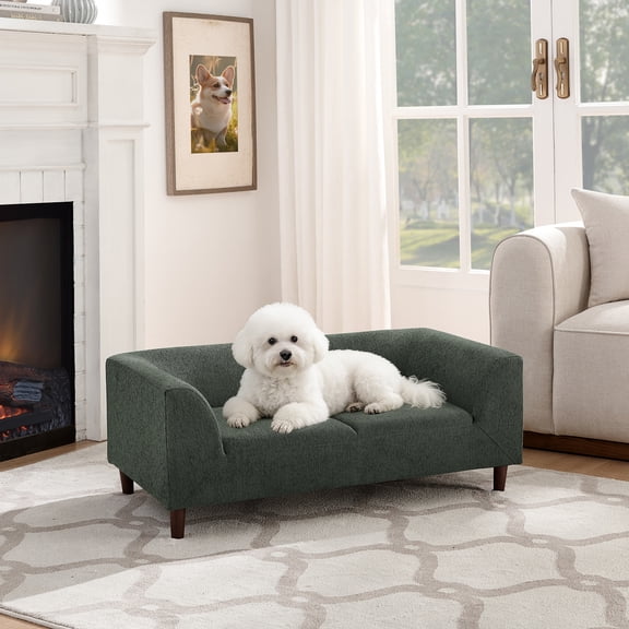 YIYADO Olive Green Modern Rectangular Pet Sofa with Backrest & Armrests, Soft Comfortable Dog Couch for Small & Medium Dogs, Sturdy Pet Furniture with Short Legs