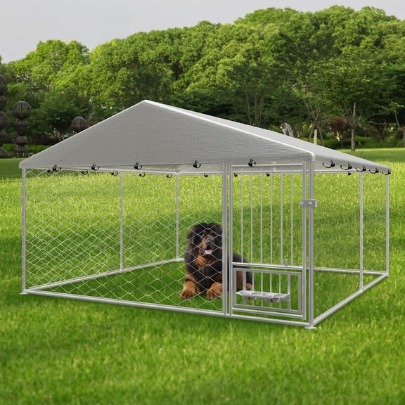 YIYADO Outdoor Large Kennel, Rotating Feeder, Waterproof UV Shield, Safety Lock, Fence