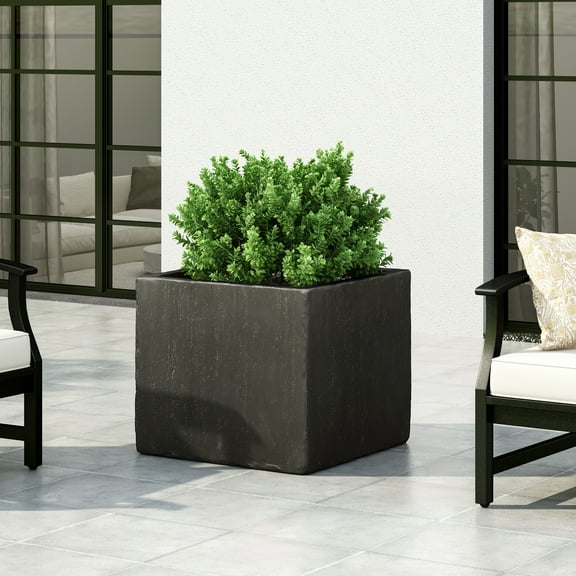 YIYADO Outdoor Planter, Square, Concrete and Stone, High Durability, No Assembly Required, Black