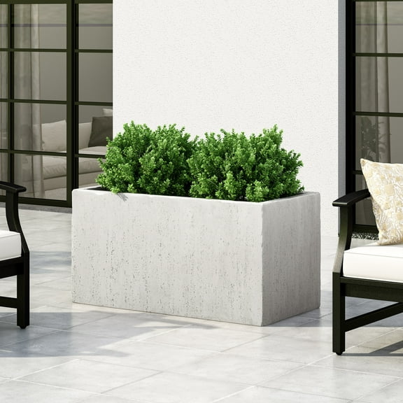 YIYADO Outdoor Planter, Square, Magnesium Oxide, Lightweight Concrete, Stone Design, No Assembly Required, White