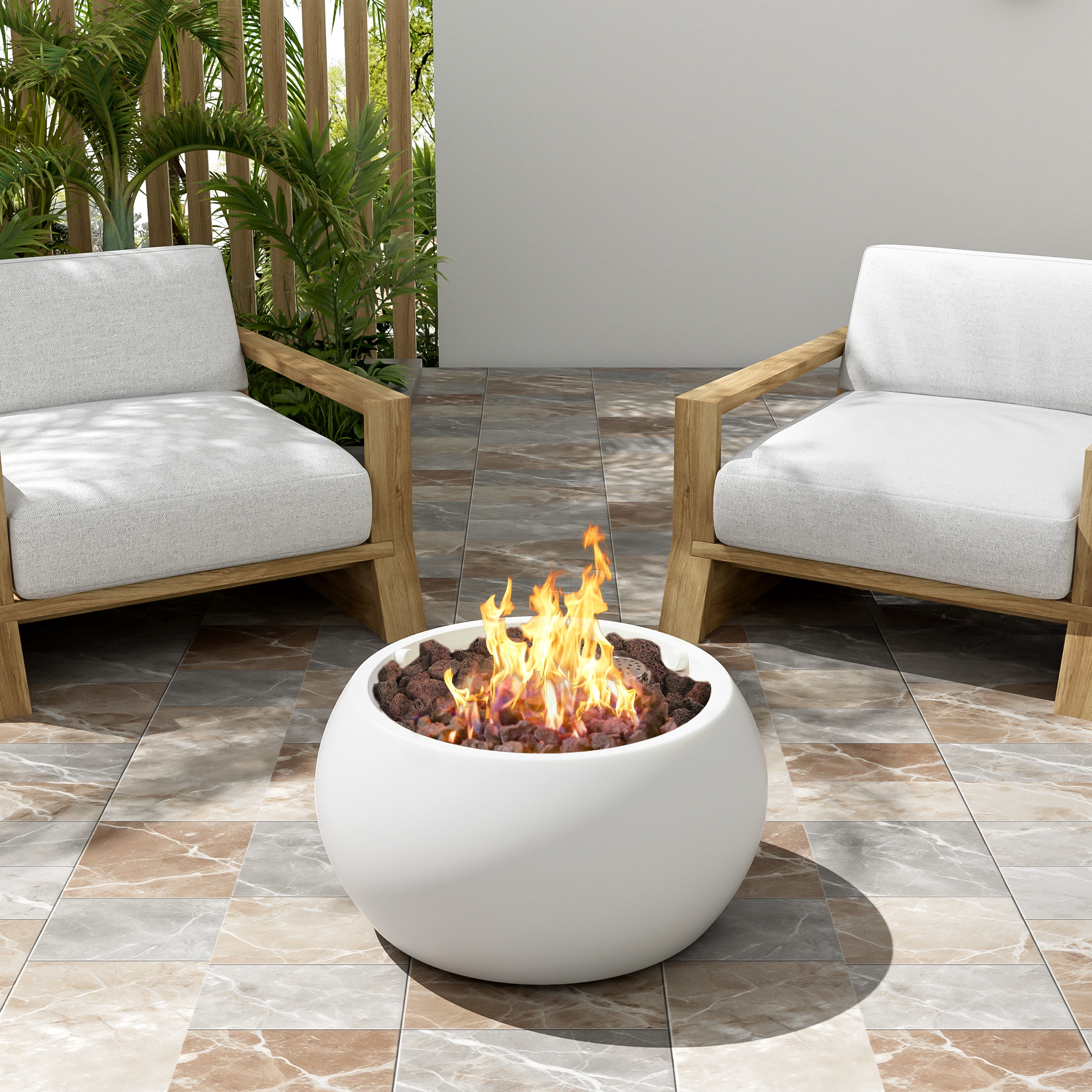 YIYADO Outdoor Propane Fire Pit, 22-Inch Round Propane Fire Pit, 40000BTU, White