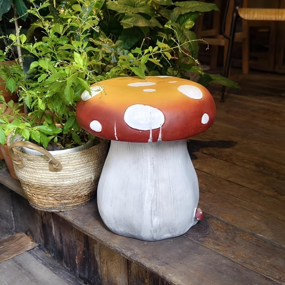 YIYADO Oversized Mushroom Statue Stool, Hand-Painted Resin Stool for Indoor Outdoor Garden Yard Decor
