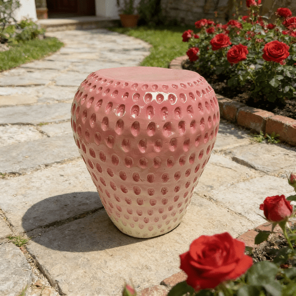 YIYADO Oversized Strawberry Stool, Resin Decorative Side Table Plant Stand for Indoor Outdoor