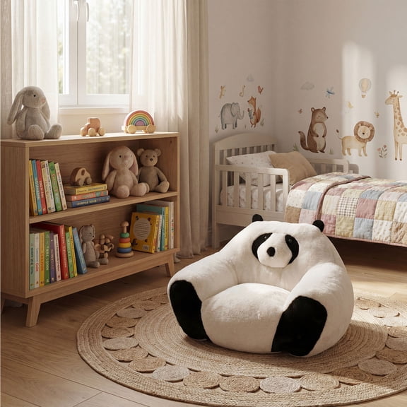 YIYADO Panda Shaped Bean Bag Chair, Faux Fur Panda Bean Bag Chair for Kids, Teen Fun Plus Bean Bag Sofa for Bedroom, Living Room