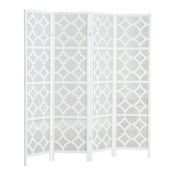 YIYADO Quarterfoil Infused Diamond Design 4-Panel Room Divider, White Foldable Freestanding Privacy Screen