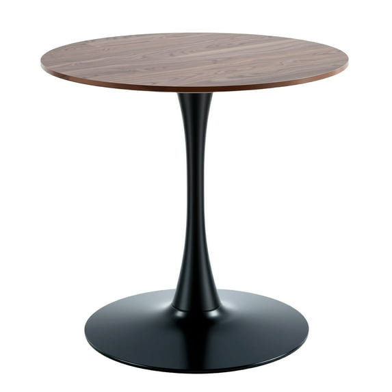 YIYADO Round Dining Table, 31.5 Inch Round Tulip Table with Padded Top and Metal Base, Mid-Century Modern Bistro Table for Kitchen, Small Place, Living Room, Cafe, Brown