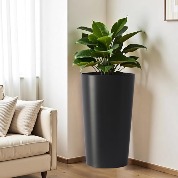 YIYADO Set of 2 Tall Outdoor Plant Pots 21.7 Inch, Large Plant Pots for Outdoor Indoor Plants, Black Front Porch Planter Flower Tree Planter, Modern Large Tapered Matte Tree Planter, Black