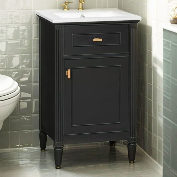 YIYADO Small bathroom integrated basin, bathroom cabinet washbasin with adjustable shelf, washbasin cabinet combination, bathroom washbasin, Black
