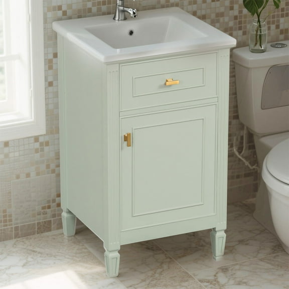 YIYADO Small bathroom integrated basin, bathroom cabinet washbasin with adjustable shelf, washbasin cabinet combination, bathroom washbasin, Green