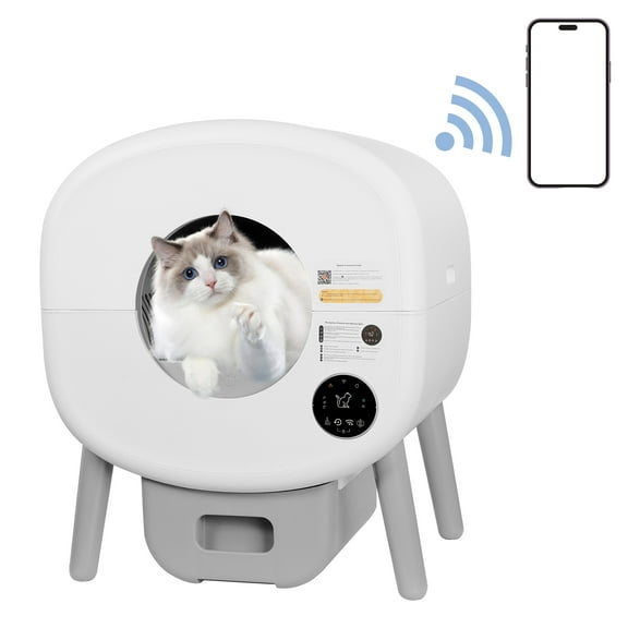 YIYADO Smart Cat Litter Pan with App Control, Large Capacity Self-Cleaning Litter Pan with Infrared/Gravity/Ambient Light Function, Fully Automatic Cat Litter Pan
