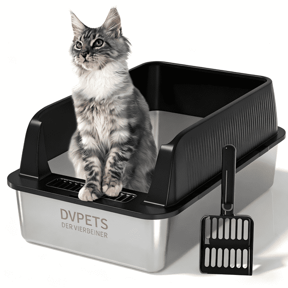 YIYADO Stainless Steel Cat Litter Box, XL Extra Large Open Top Litter Box with 11" High Sides, Leak-Proof Non-Stick Metal Kitty Pan with Scoop for Big Cats