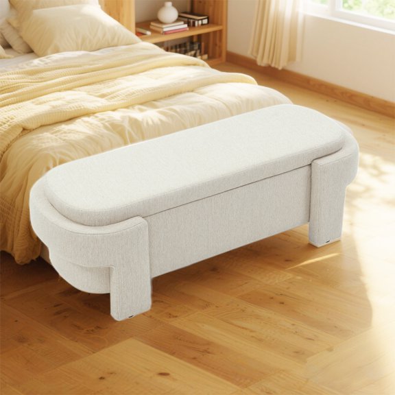 YIYADO Wardrobe rectangular sofa bench, footstool with large storage space, modern minimalist sofa solid wood footrest,Beige