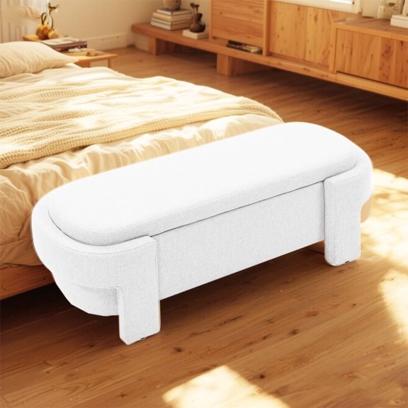 YIYADO Wardrobe rectangular sofa bench, footstool with large storage space, modern minimalist sofa solid wood footrest，White
