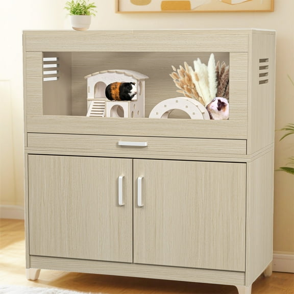 YIYADO Wooden hamster cage, hamster cage with separate storage cabinet, ventilated guinea pig cage, pet villa, pet supplies, Brown