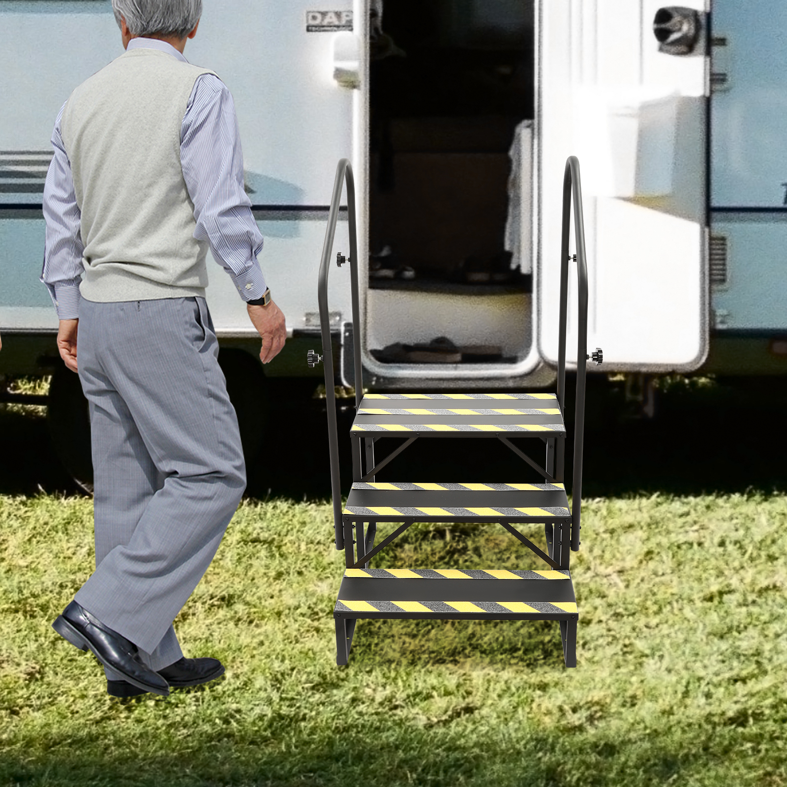 YIYIBUYS 3-Step Stairs Steps RV Stairs with Handrail, 450 lbs Camper ...