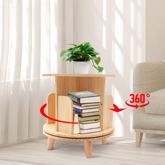 YIYIBYUS 1 Tier Rotating Bookshelf, 360 Display Rotating Bookcase Corner Storage Rack Solid Wood Organizer Display Bookshelf