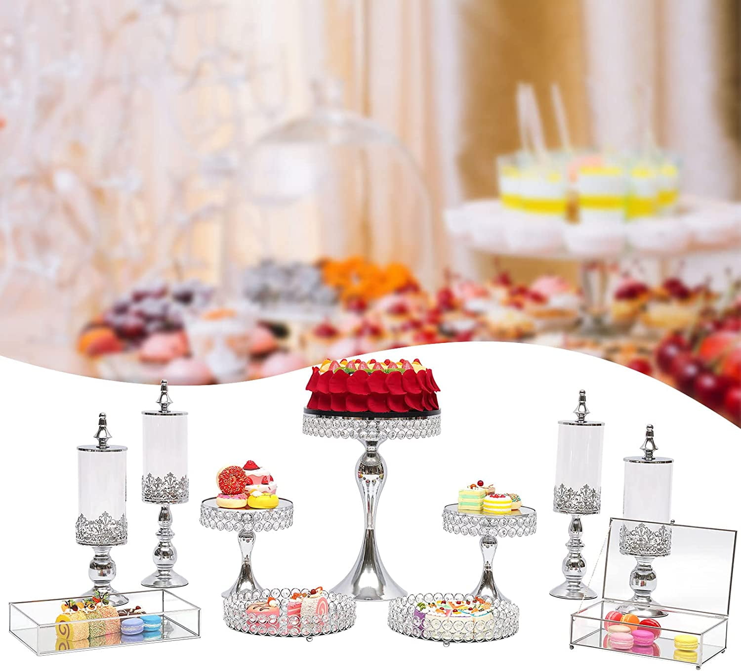 YIYIBYUS 10PCS Cake Stand Set Silver-Gold Cupcake Stand 7Type Metal ...