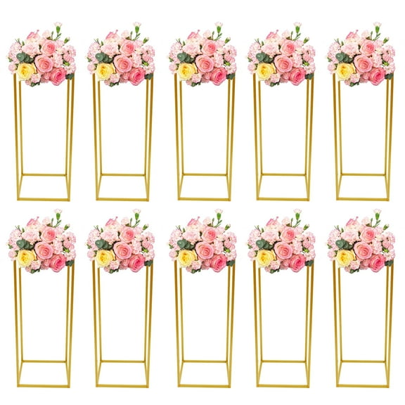 YIYIBYUS 10PCS Wedding Flower Stand Set Gold Metal Rectangle Column Flower Display Rack Wedding Prop Decor Balloon Display Holder,60cm