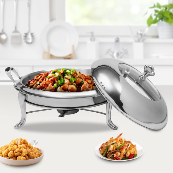 YIYIBYUS 2.64Qt Chafing Dish Round Buffet Chafe Warmer Stainless Steel Catering Chafers and Buffet Warmers with Fuel Holder,26cm