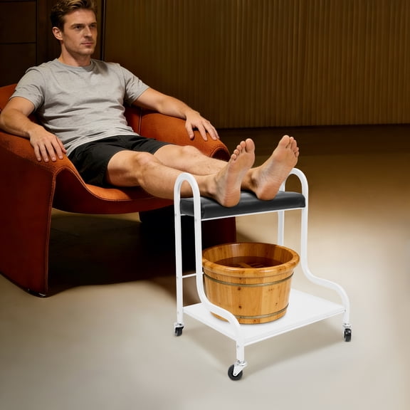 YIYIBYUS 2 Layer Beauty Salon Nail or Foot Bath Spa Portable Trolley Cart, 4 Wheeled Trolley for Foot Bath, Manicure Foot Rest with Wheels, Silver