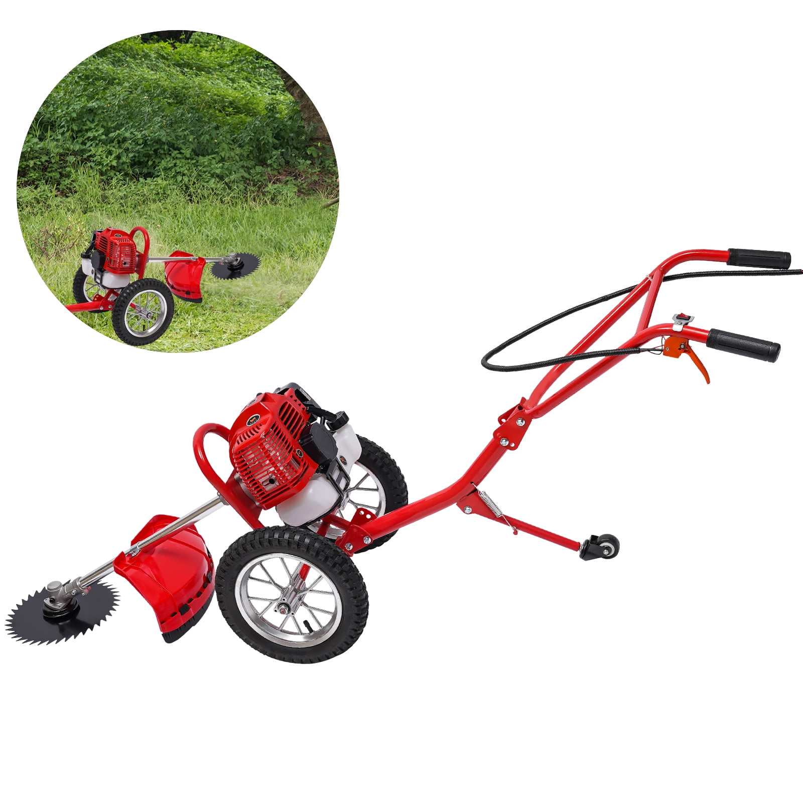YIYIBYUS 2 Stroke 49CC Push Walk-Behind Mower, Gasoline Grass Lawn Mower Garden Lawn Trimmer Brush Cutter Tool for Hills, Plains, Orchards